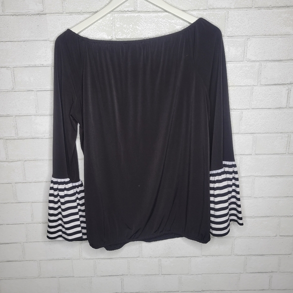 Michael Kors Black and White Striped Bell Sleeve Top - Picture 4 of 4